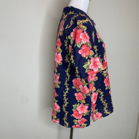 Lemon Grass Blue Floral Tropical Hawaiian Shirt Sz Medium - Picture 4 of 8